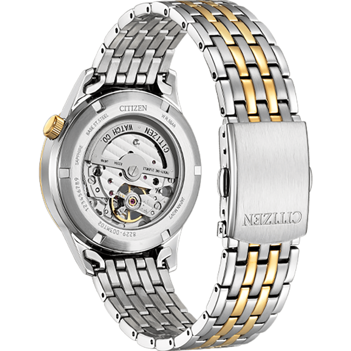 Two-tone silver and gold watch with visible brand name on a white background