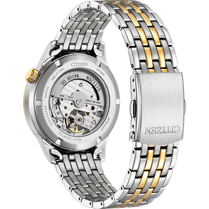 Two-tone silver and gold watch with visible brand name on a white background