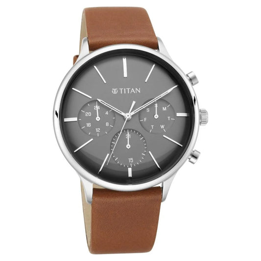 Titan Light Leathers Multifunction Black Dial Watch For Men NR90134SL01