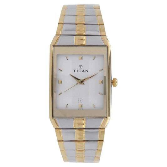 Titan Quartz Analog with Date Silver Dial Stainless Steel Strap Watch for Men NR9151BM01