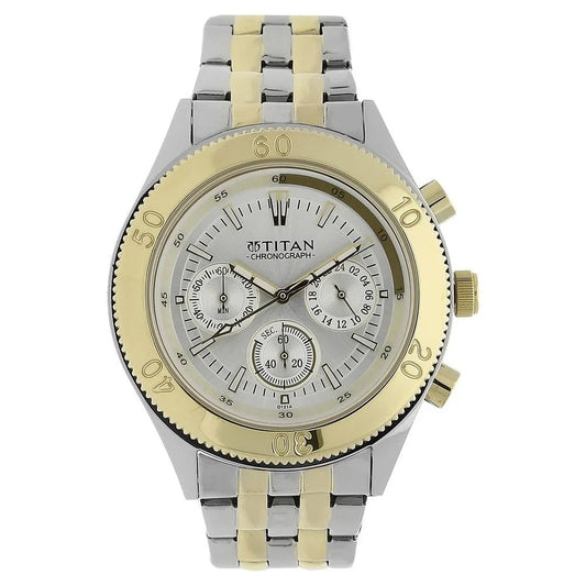 Titan Quartz Chronograph Silver Dial Stainless Steel Strap Watch for Men NR9324BM01
