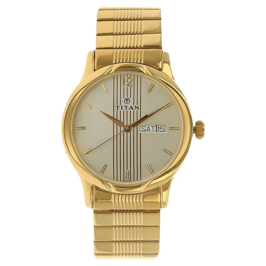 Titan Analog with Day and Date Champagne Dial Metal Strap watch for Men NS1580YM05