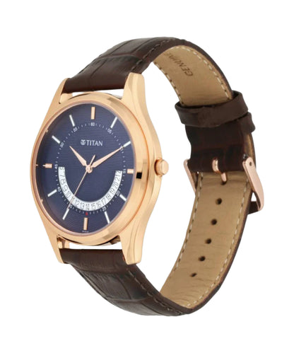 Titan Lagan Blue Dial Analog Leather Strap Watch for Men NS1713WL01