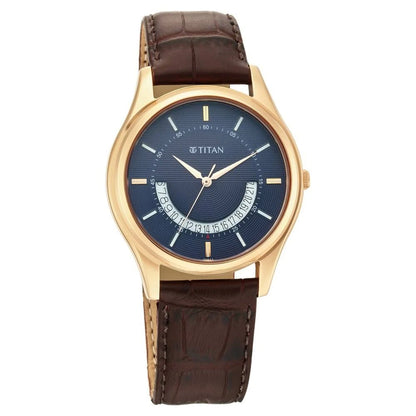 Titan Lagan Blue Dial Analog Leather Strap Watch for Men NS1713WL01