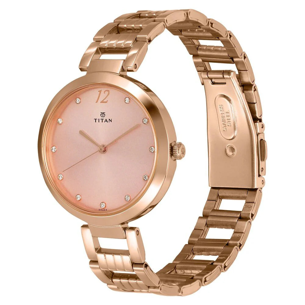Titan Sparkle Pink Dial Analog Stainless Steel Strap Women watch NS2480WM03