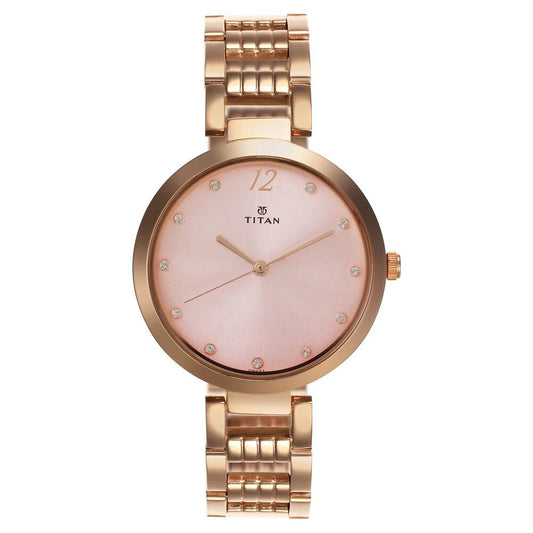Titan Sparkle Pink Dial Analog Stainless Steel Strap Women watch NS2480WM03