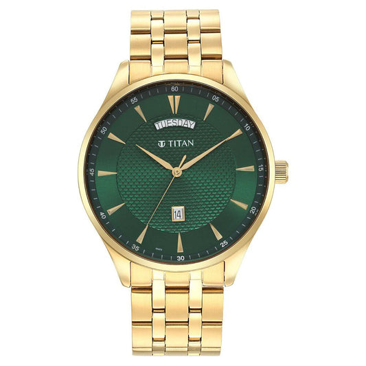 Titan Opulent Green Dial Analog Stainless Steel Strap watch for Men NS90127YM03