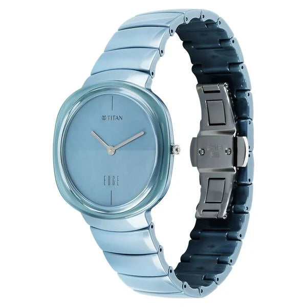 Titan Squircle Camo Quartz Analog Blue Dial Ceramic Strap Watch For Unisex NT1841QC07