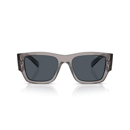 Sunglasses with a transparent frame and dark lenses on a white background