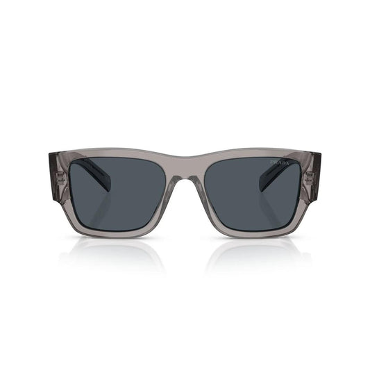 Sunglasses with a transparent frame and dark lenses on a white background
