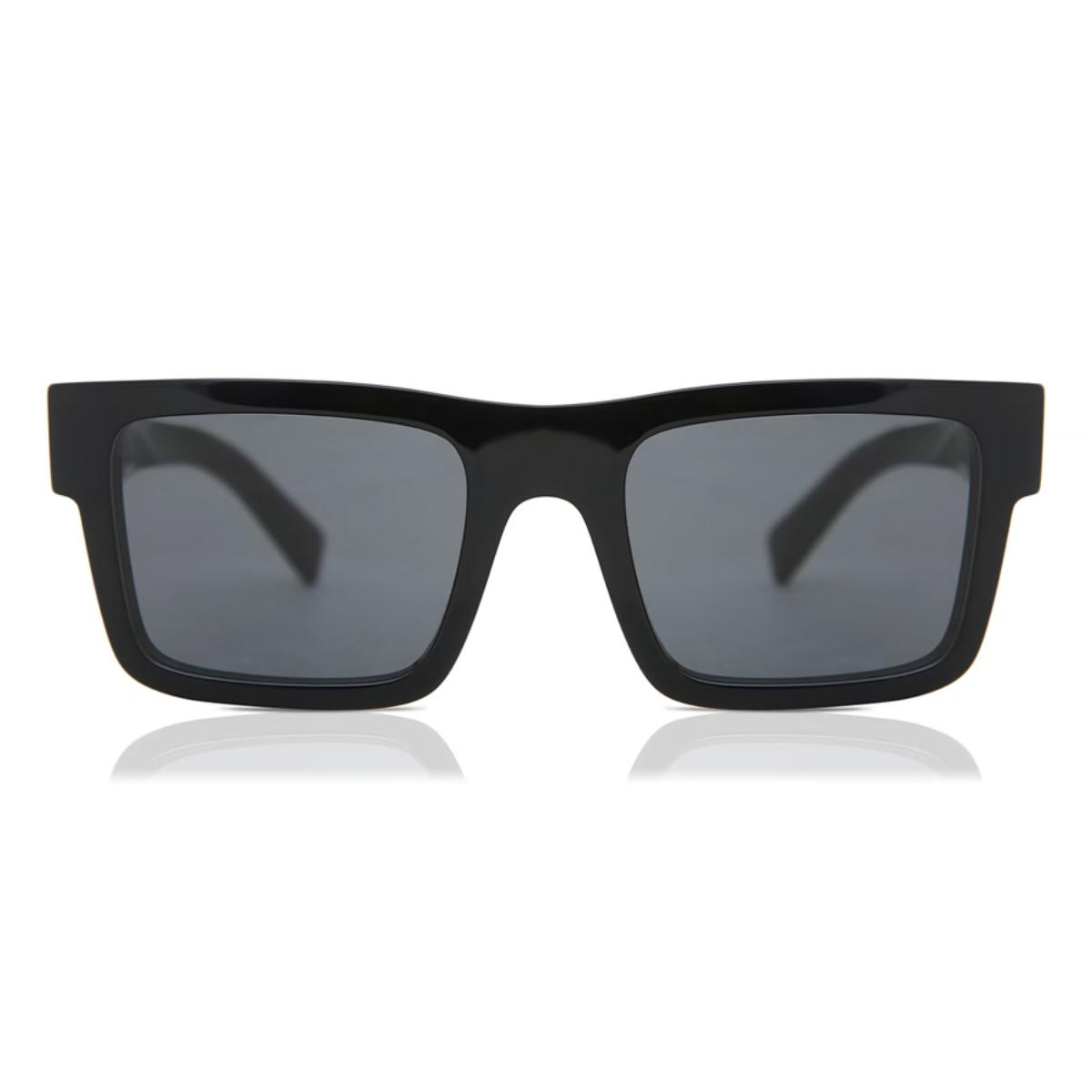 Black sunglasses with dark lenses on a white background