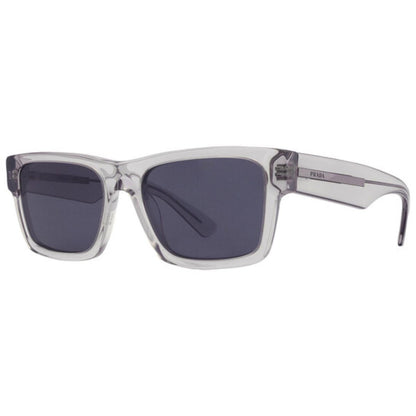 Sunglasses with blue lenses and clear frame on a white background