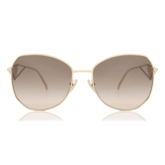 Gold-framed sunglasses with gradient lenses on a white background