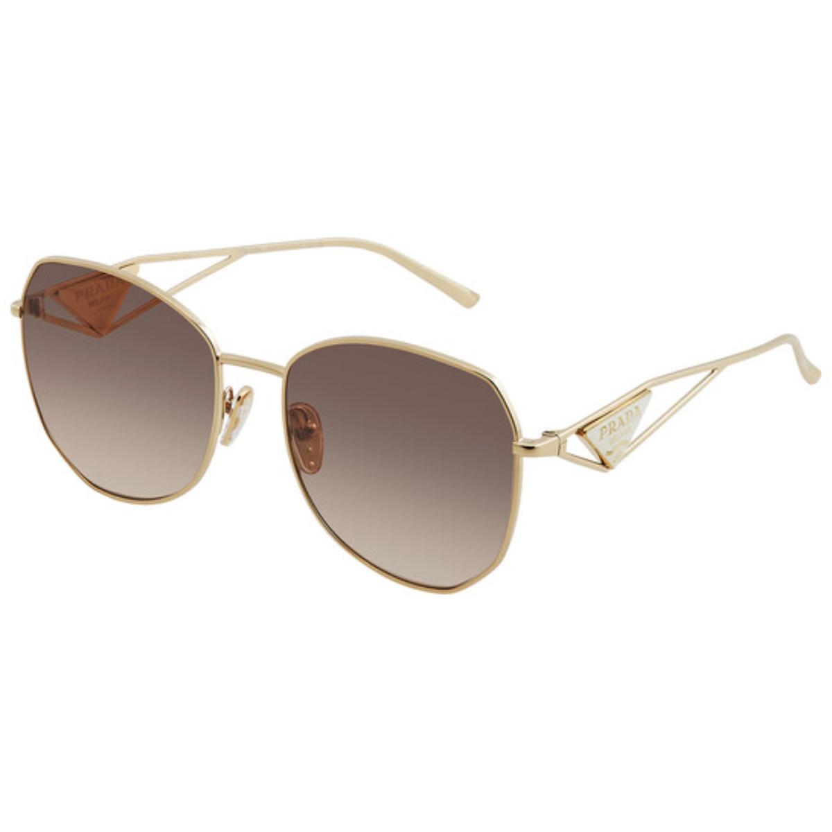 Gold-framed sunglasses with gradient lenses on a white background