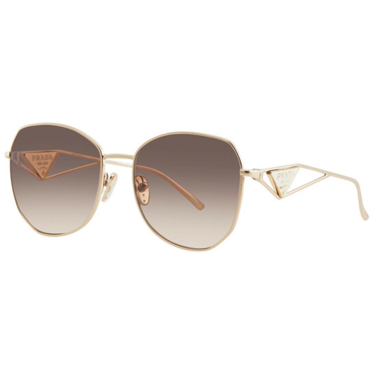 Gold-framed sunglasses with gradient lenses on a white background