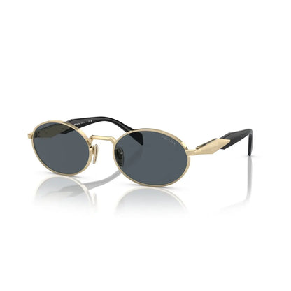 Gold sunglasses with a reflective surface on a white background