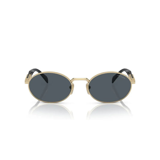 Sunglasses with gold frame and dark lenses on a white background