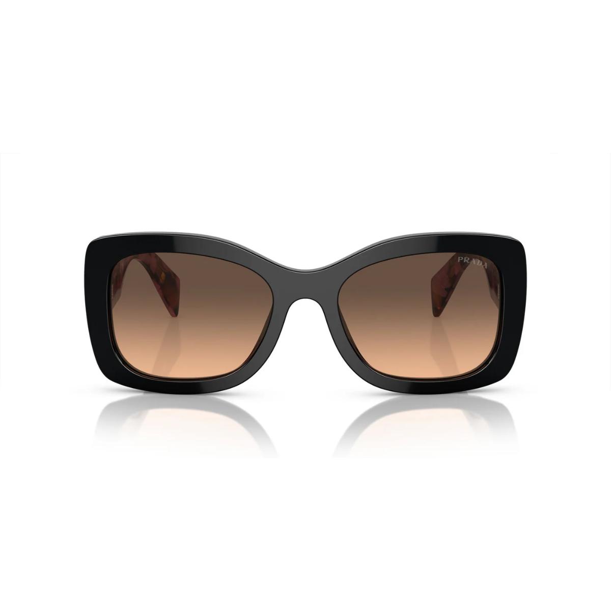 Black sunglasses with brown gradient lenses on a white background