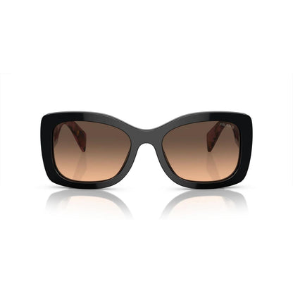 Black sunglasses with brown gradient lenses on a white background