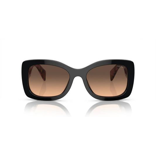Black sunglasses with brown gradient lenses on a white background