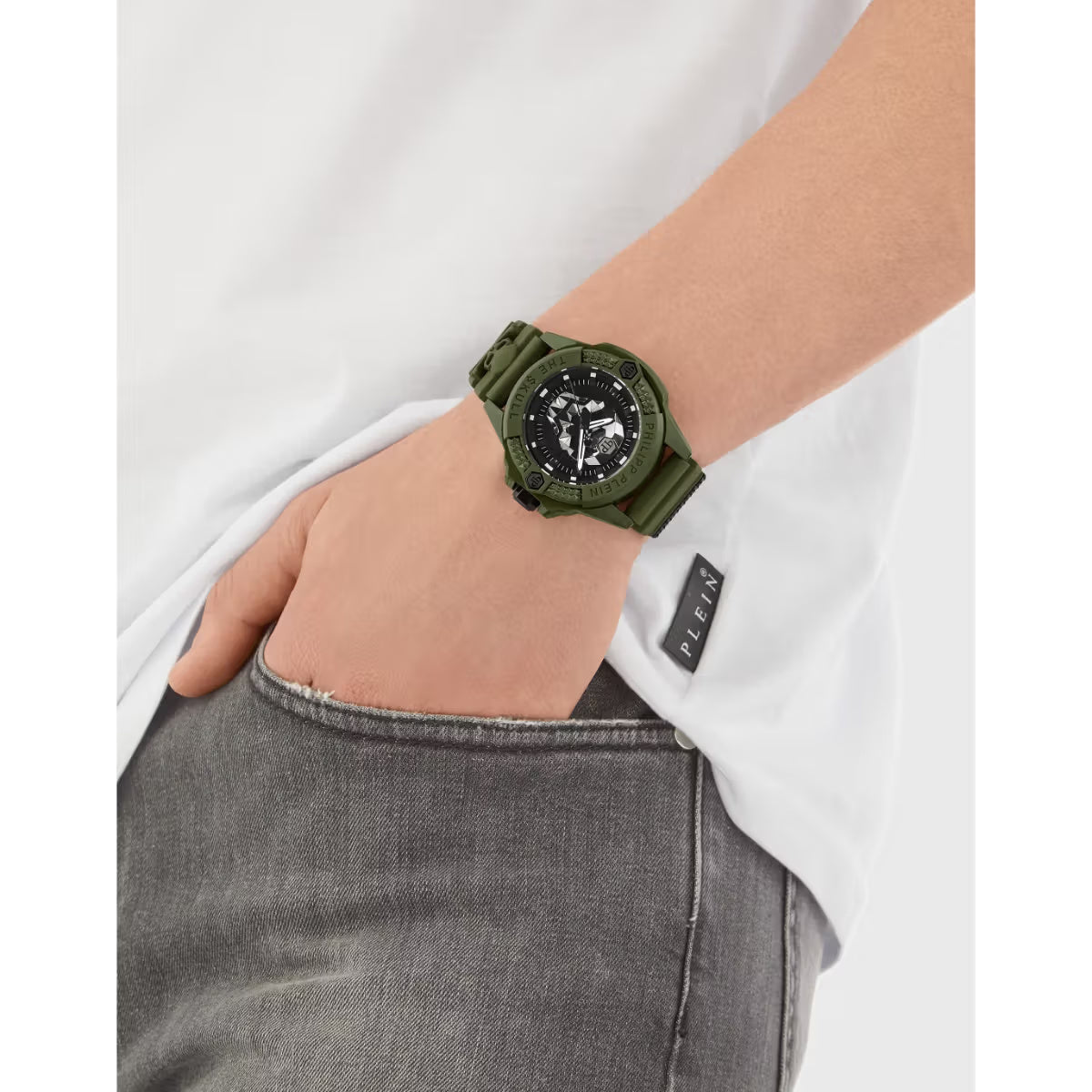 Philipp Plein $kull Quartz Black Dial Analog Silicone Strap Men Watch PWUBA0423
