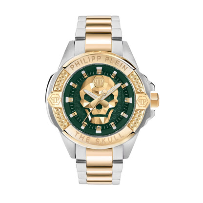 Philipp Plein watch with gold and silver design on a white background