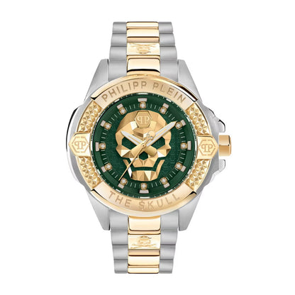 Philipp Plein watch with gold and silver design on a white background