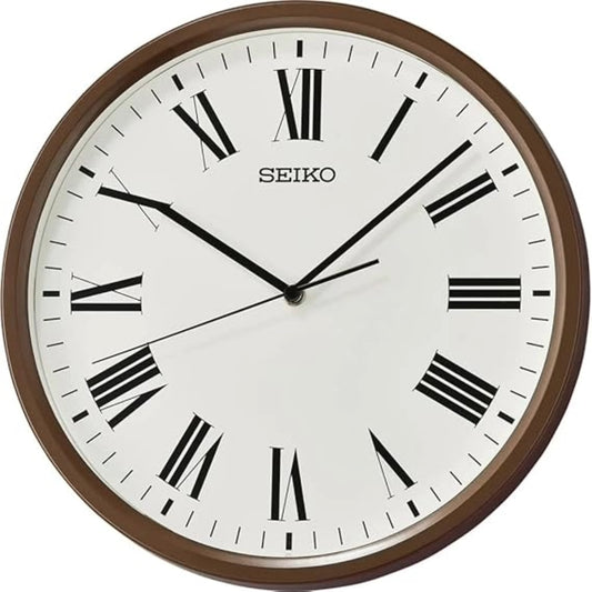 Seiko Wall Clock Elegant Round Brown Plastic Analog Home Decor Roman QHA009BN