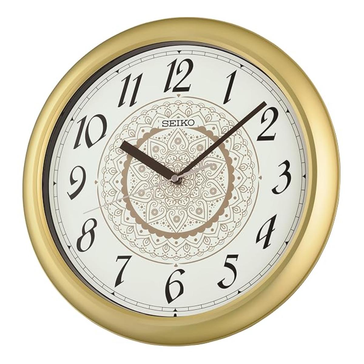 Seiko Wall Clock Henna Gold Case & Floral Dial QHA018F