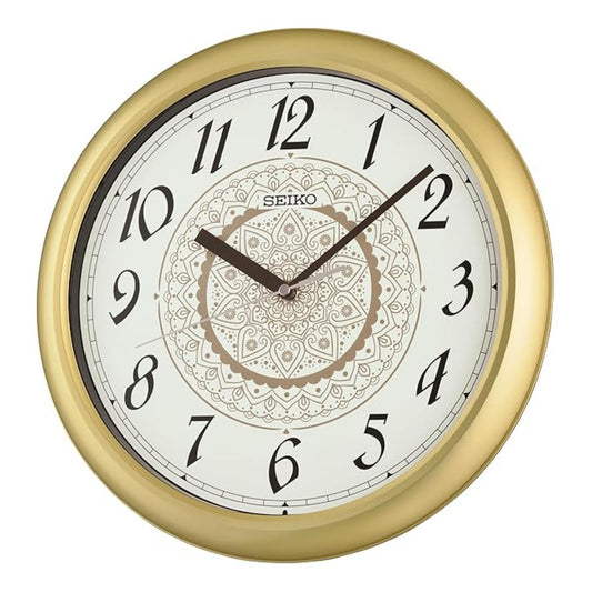 Seiko Wall Clock Henna Gold Case & Floral Dial QHA018F