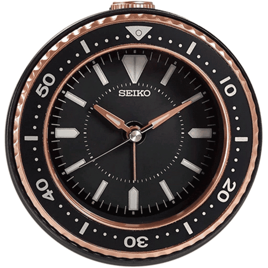 Seiko Table Clock Elegant Top Round Black Analog Beep Alarm - QHE184TN