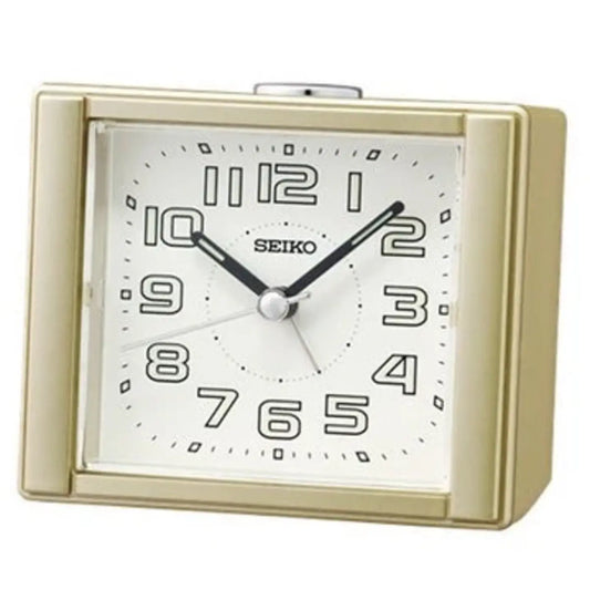 Seiko alarm clock with beige frame on a white background