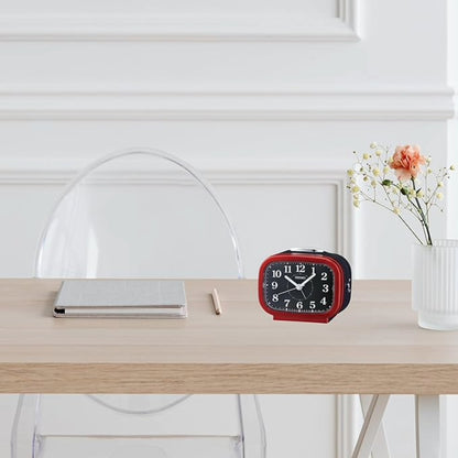 Seiko Table Clock Classic Rectangular Matt Finish Red Color Bell Alarm - QHK060QN