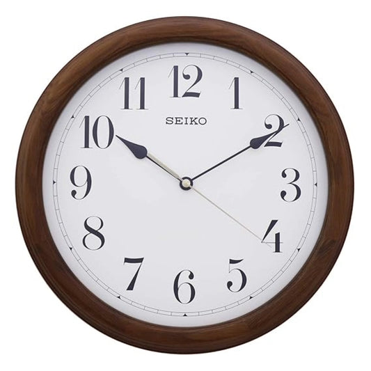 Seiko wall clock with wooden frame on a white background