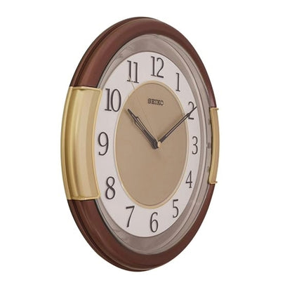 Seiko Wall Clock Elegant Round Brown Plastic Analog Home Decor QXA272B