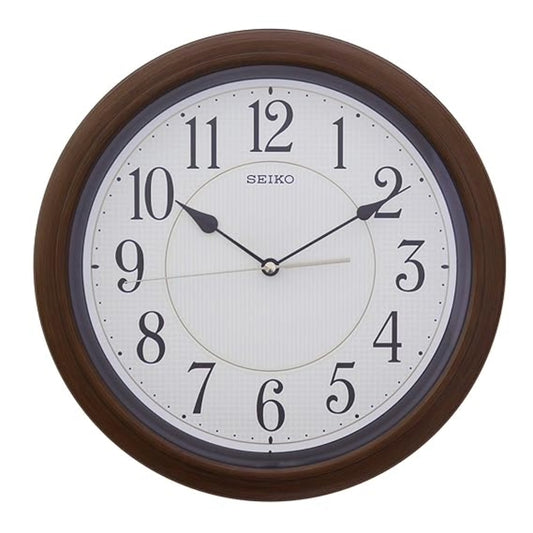 Seiko wall clock with brown frame on a white background