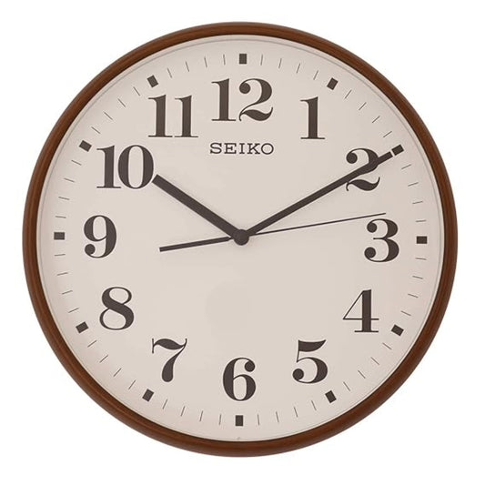 Seiko wall clock with brown frame and white face