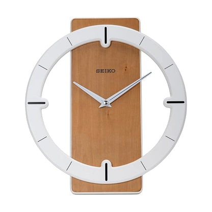 Seiko Wall Clock Designer White and Yellow Wooden Analog Home Decor QXA774BN