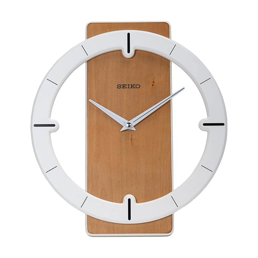 Seiko Wall Clock Designer White and Yellow Wooden Analog Home Decor QXA774BN