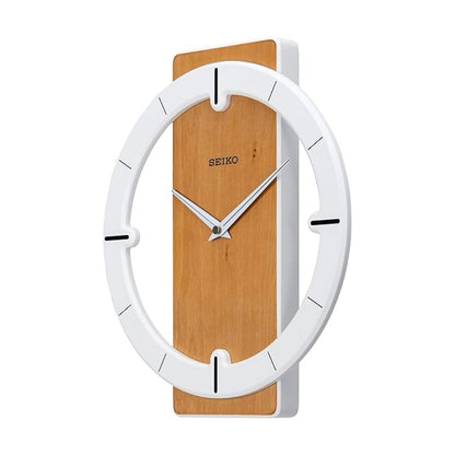 Seiko Wall Clock Designer White and Yellow Wooden Analog Home Decor QXA774BN
