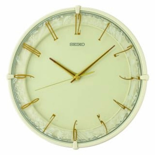 Seiko Wall Clock Beautiful Round Plastic Cream Color Case Analog QXA811CT