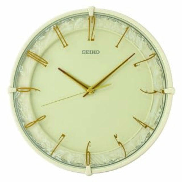 Seiko Wall Clock Beautiful Round Plastic Cream Color Case Analog QXA811CT