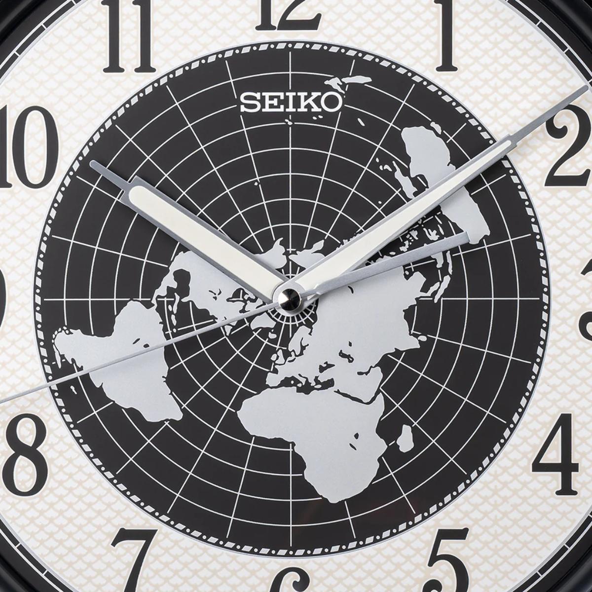 Seiko Wall Clock Black & Grey World Map QXA825S