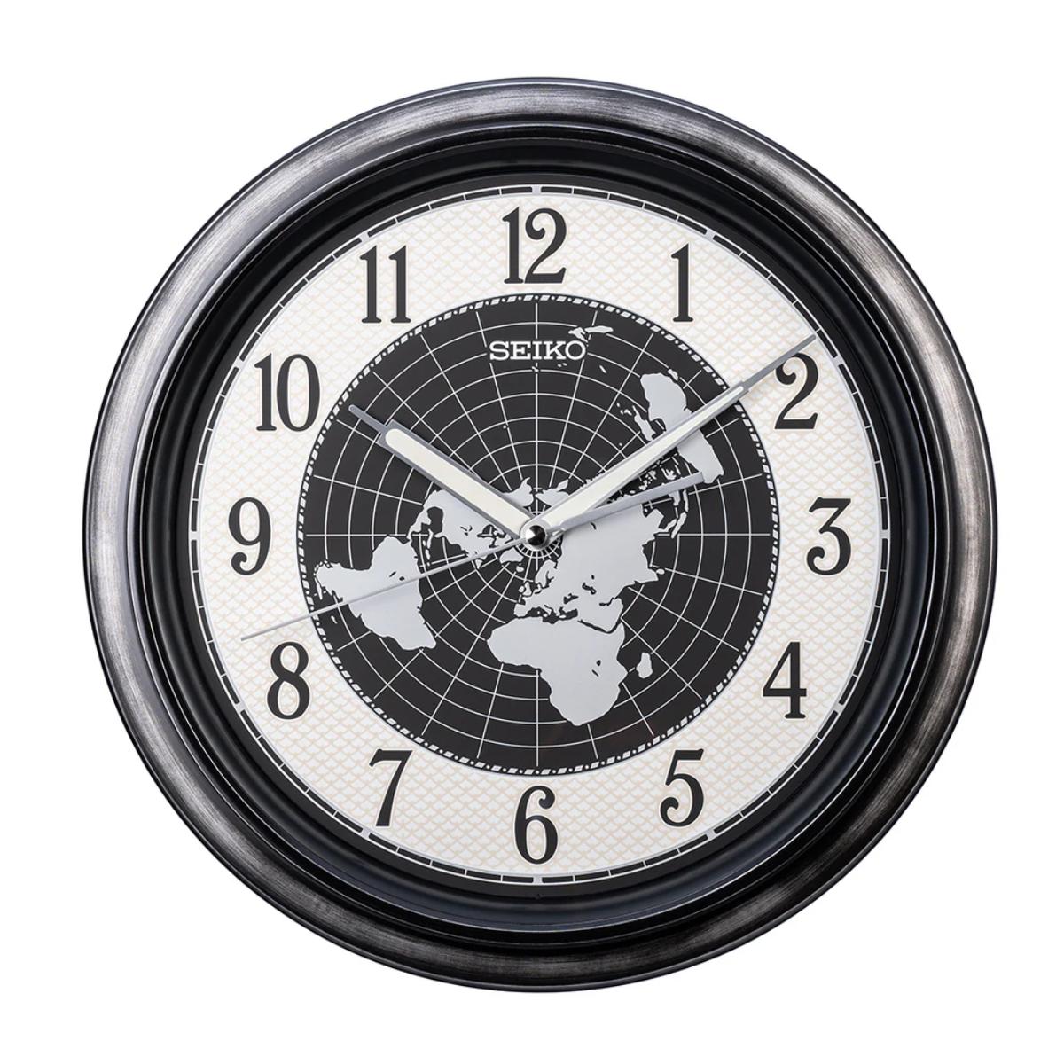 Seiko Wall Clock Black & Grey World Map QXA825S