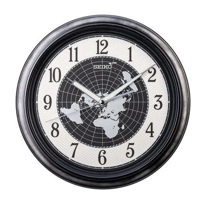 Seiko Wall Clock Black & Grey World Map QXA825S