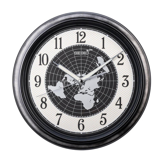 Seiko Wall Clock Black & Grey World Map QXA825S