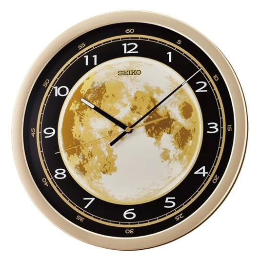 Seiko Wall Clock Decorative Gold Round Plastic Analog Home Décor Lumibrite QXA831GT