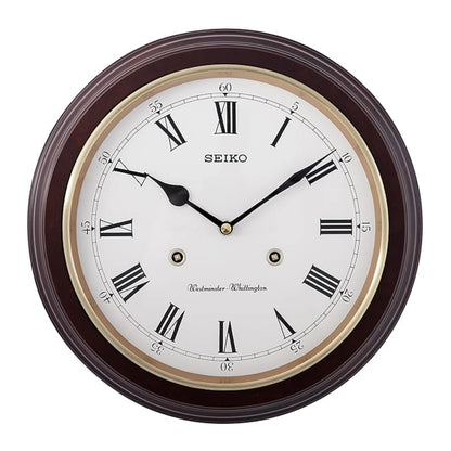 Seiko wall clock with brown frame and white face