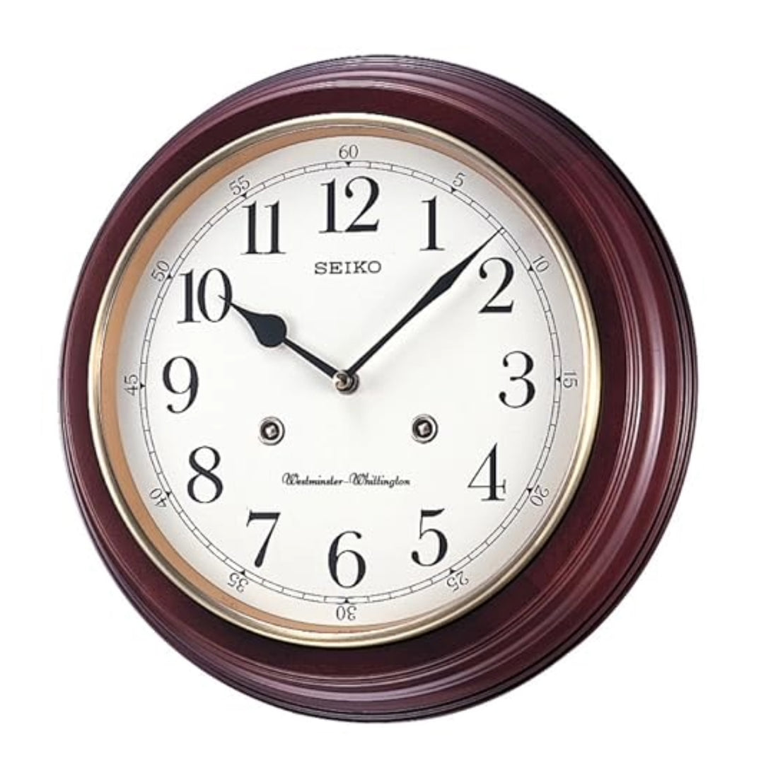 Seiko Wall Clock Classic Round Analog Brown Wooden English Numbers QXH ...