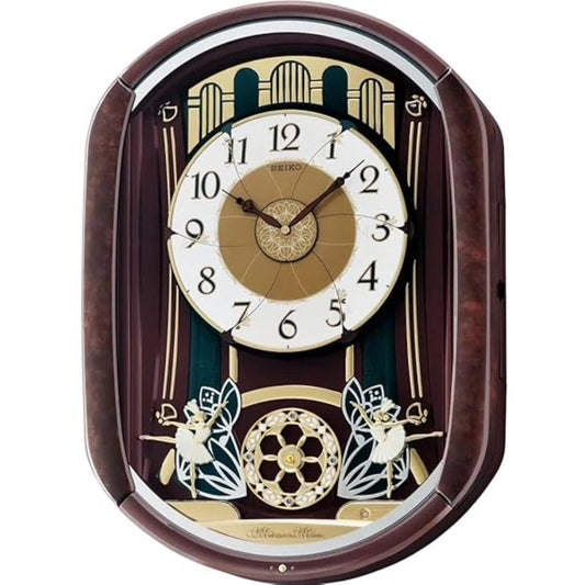 Decorative wall clock with intricate design and Seiko branding on a white background